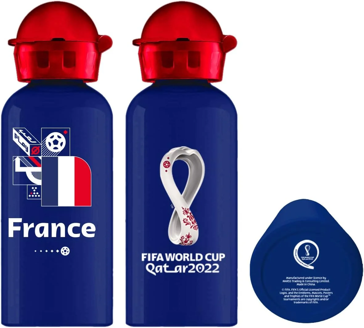 بطری آلومینیومی طرح گرافیکی جام جهانی قطر 2022 فیفا RT501003F فرانسه، مناسب کودکان، 400 میلی لیتر، آبی بطری آلومینیومی طرح گرافیکی جام جهانی قطر 2022 فیفا RT501003F فرانسه، مناسب کودکان، 400 میلی لیتر، آبی
