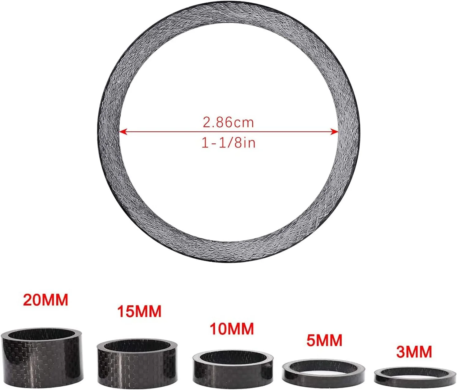اسپیسر هدست دوچرخه، 5 عدد فیبر کربن کامل 3/5/10/15/20 میلی متر 1 1/8 اینچ واشر دوشاخ هدست دوچرخه کوهستان اسپیسر هدست دوچرخه، 5 عدد فیبر کربن کامل 3/5/10/15/20 میلی متر 1 1/8 اینچ واشر دوشاخ هدست دوچرخه کوهستان