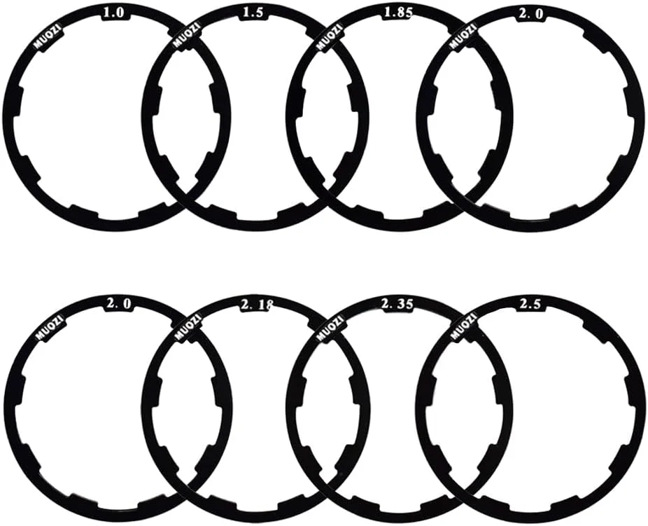8 عدد واشر توپی چرخ دنده دوچرخه، واشر آلیاژ آلومینیومی توپی دوچرخه، واشر زیرین براکت دوچرخه برای دوچرخه کوهستان و جاده (1.0/1.5/1.85/2.0/2.0/2.18/2.35/2.5 میلی متر)