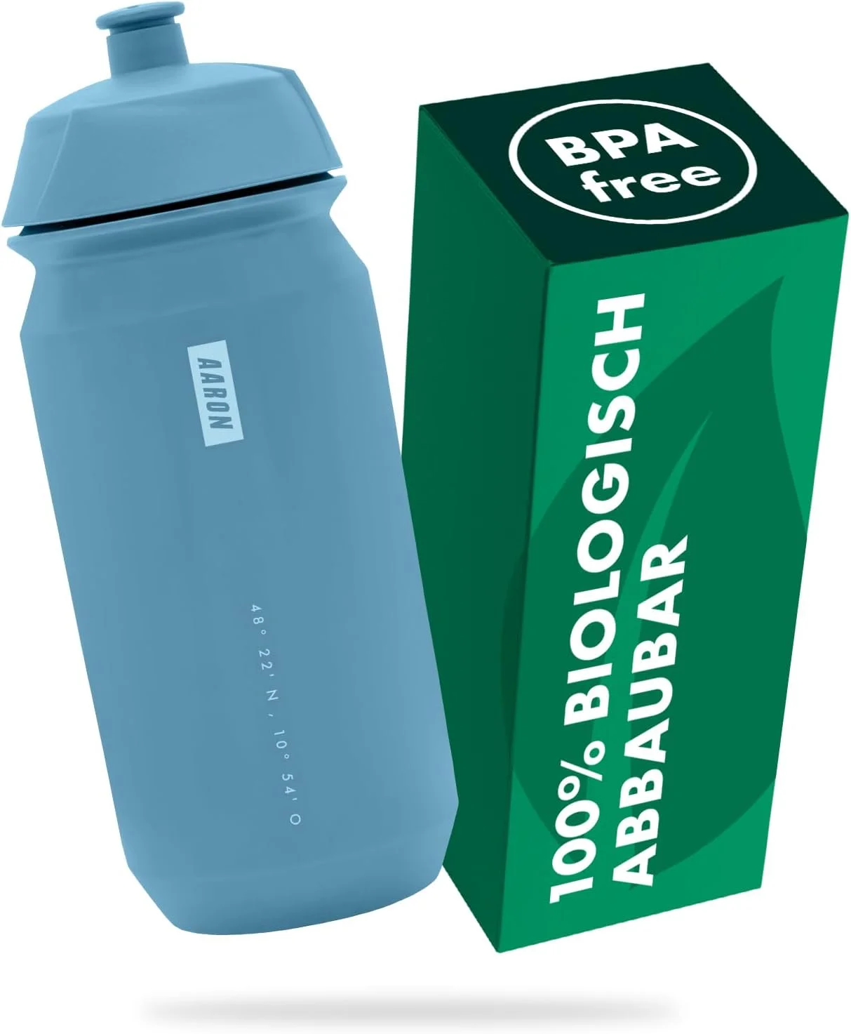 بطری آب AARON ECO، 100% تجزیه‌پذیر، 500 میلی‌لیتر، سبک و ضد نشت، بطری آب کاربردی بدون BPA برای ورزش، تناسب اندام، پیاده‌روی، فضای باز - آبی