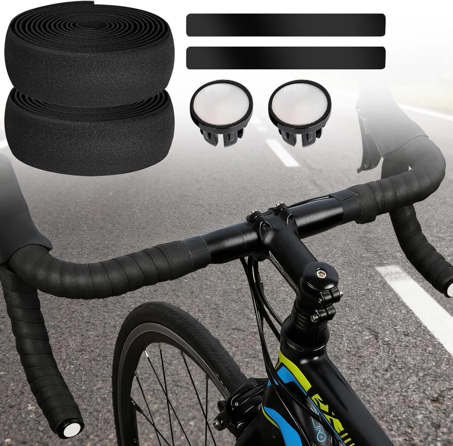 نوار فرمان برای دوچرخه کورسی، دسته EVA جاذب ضربه - نوارهای فرمان دوچرخه - برای ارتقاء راحتی، نصب، کاهش لرزش، موتورسواری نوار فرمان برای دوچرخه کورسی، دسته EVA جاذب ضربه - نوارهای فرمان دوچرخه - برای ارتقاء راحتی، نصب، کاهش لرزش، موتورسواری