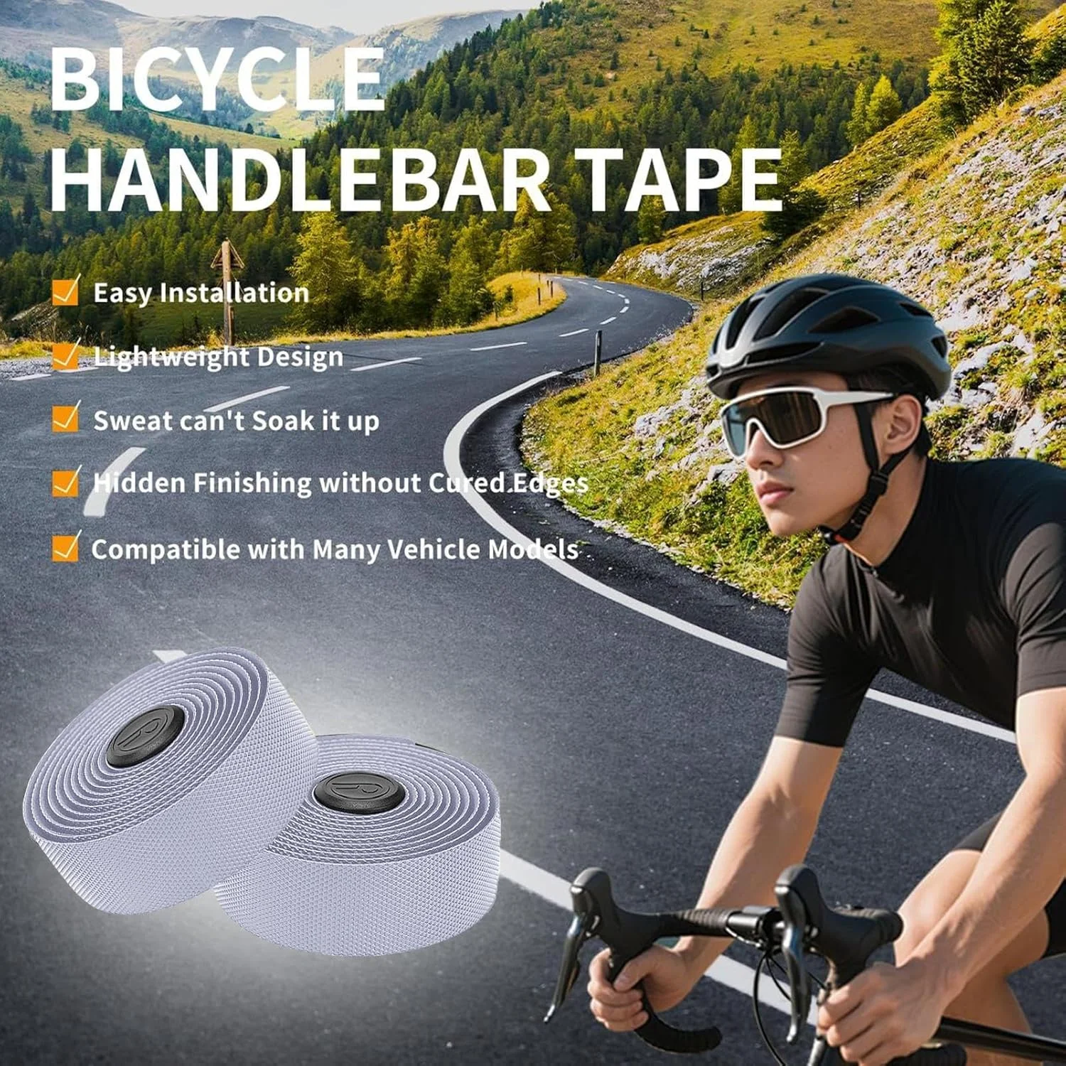 نوار فرمان - روکش فرمان چسبی راحت و ضربه گیر، پد ضربه گیر روکش فرمان دوچرخه - برای سواری راحت، بهبود چسبندگی، دوچرخه سواری در روزهای بارانی نوار فرمان - روکش فرمان چسبی راحت و ضربه گیر، پد ضربه گیر روکش فرمان دوچرخه - برای سواری راحت، بهبود چسبندگی، دوچرخه سواری در روزهای بارانی