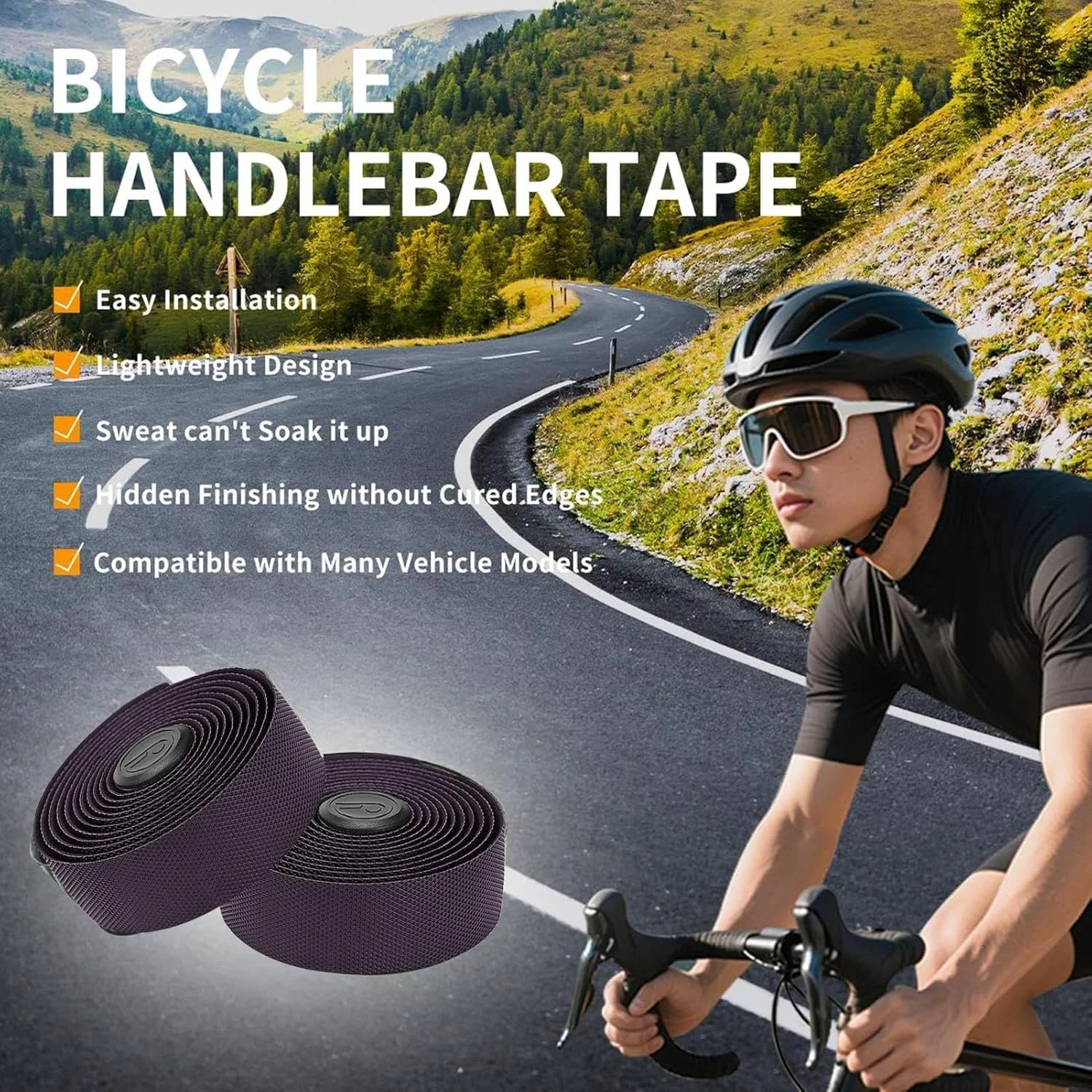 نوار فرمان - روکش فرمان چسبی و راحت با قابلیت جذب ضربه | جایگزینی نوار فرمان دوچرخه، برای دوچرخه سواری در روزهای بارانی و سواری راحت