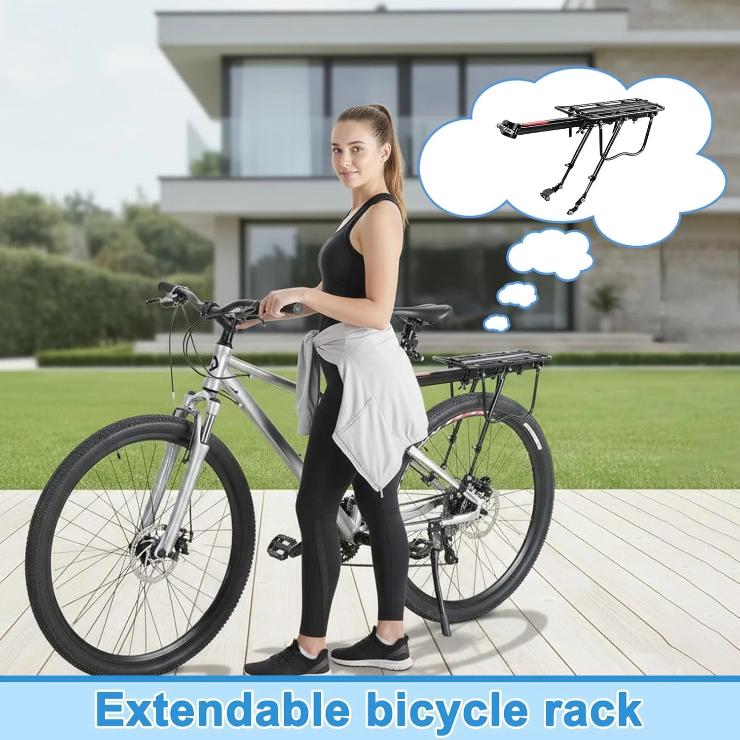 باربند دوچرخه - آلیاژ آلومینیوم قابل گسترش با ظرفیت بار ۲۵ کیلوگرم، باربند عقب دوچرخه کوهستان جمع شونده | برای تجهیزات حمل بار دوچرخه سواری جاده، کوهستان و شهری، مناسب آقایان و بانوان