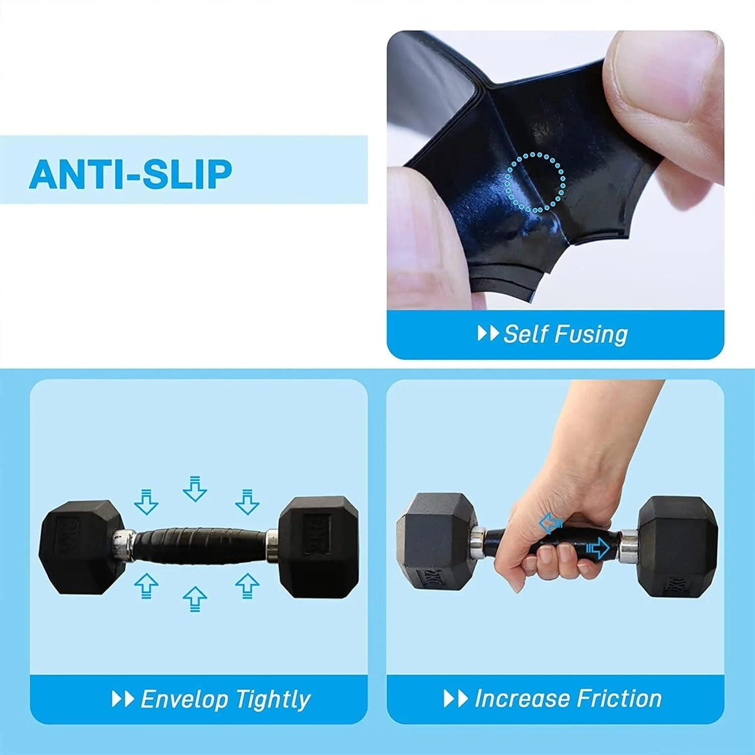 نوار چسب دسته THE WHITE SHOP، 2 رول 3 متری، نوار سیلیکونی برای دسته ها، نوار دورپیچ دسته، مناسب برای میله ماهیگیری و بارفیکس، بدون چسب