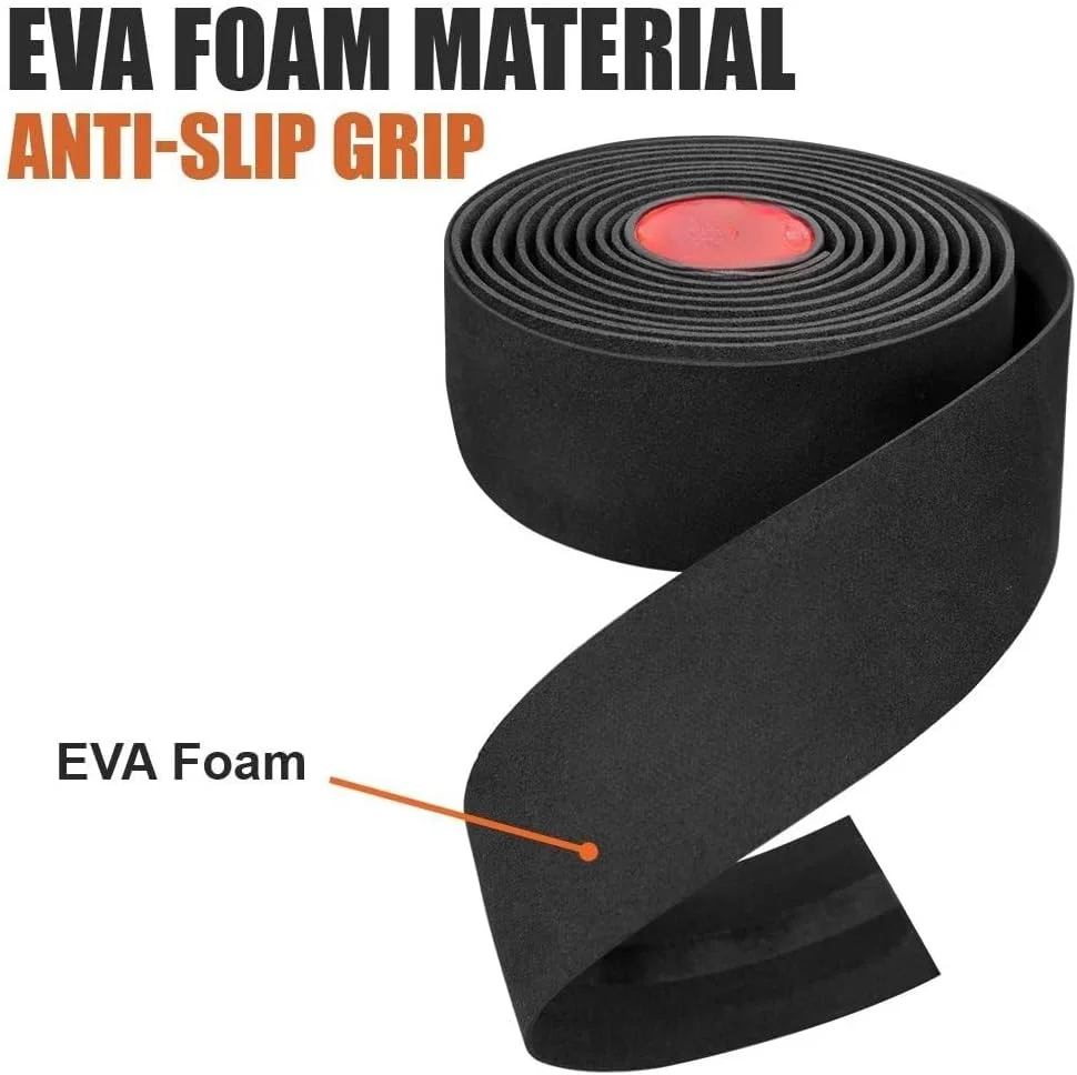 THE WHITE SHOP 2 رول نوار فرمان EVA دوچرخه، نوار دسته خفاشی، روکش فرمان دوچرخه سواری - لوازم جانبی دوچرخه جاده (مشکی)