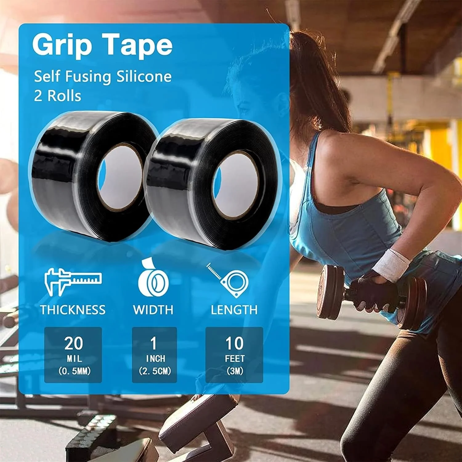 نوار چسب دسته THE WHITE SHOP، 2 رول 3 متری، نوار سیلیکونی برای دسته ها، نوار دورپیچ دسته، مناسب برای میله ماهیگیری و بارفیکس، بدون چسب