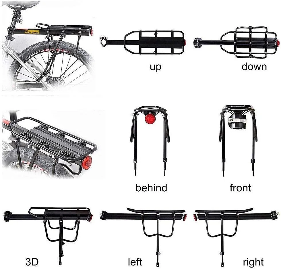 باربند دوچرخه قابل تنظیم و تقریباً جهانی وست بایکینگ با ظرفیت 50 کیلوگرم به همراه پایه و لوگوی بازتابنده