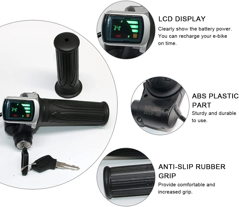 دسته گاز چرخشی دوچرخه برقی پپیسکی با نمایشگر LCD باتری، دسته گاز دوچرخه برقی با نشانگر قدرت، 24 ولت / 36 ولت / 48 ولت