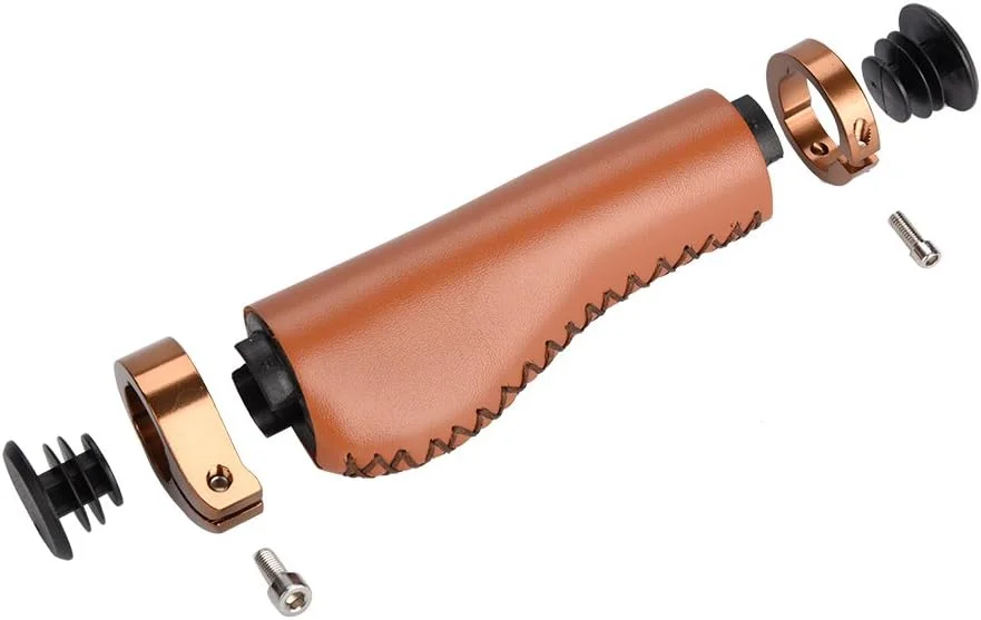 دستگیره فرمان دوچرخه کیانسو، یک جفت چرم مصنوعی PU قفل‌شو مناسب دوچرخه‌کوهستان و تاشو (قهوه‌ای) به همراه قطعات یدکی