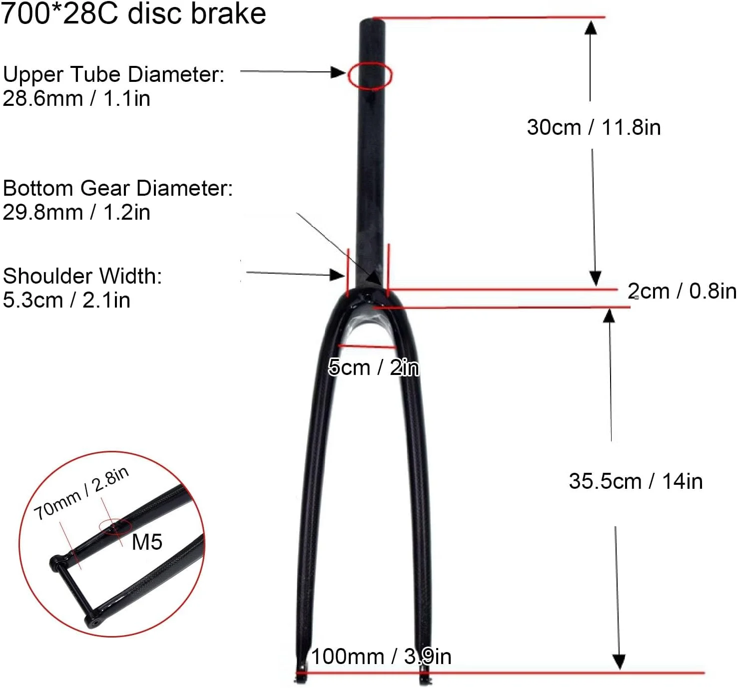 دوشاخ جلوی دوچرخه کورسی فیبر کربنی 28C ترمز دیسکی اکسل Thru طرح 3K براق مناسب دوچرخه سواری