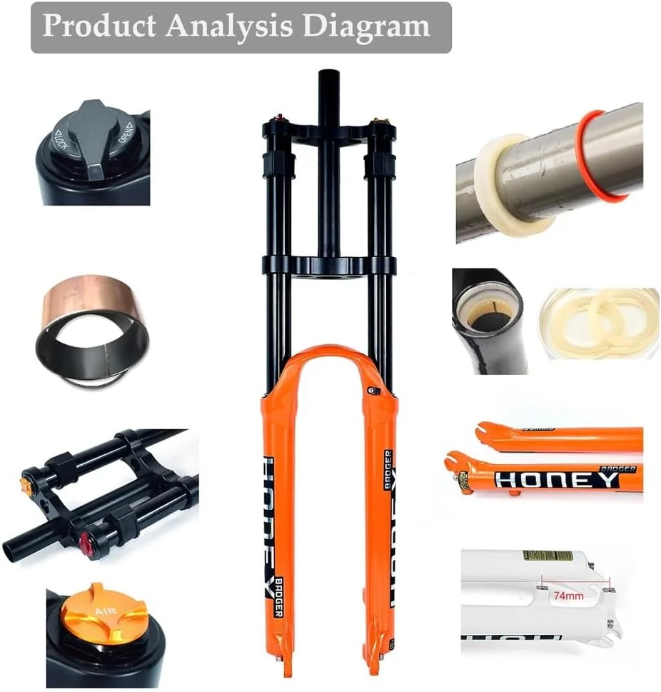 دوشاخ کمک فنر دوچرخه کوهستان سایزهای ۲۶، ۲۷.۵ و ۲۹ اینچ، آلیاژ منیزیم، دوشاخ دوشانه DH مخصوص سراشیبی، کمک فنر بادی با طول حرکت ۱۶۰ میلی‌متر