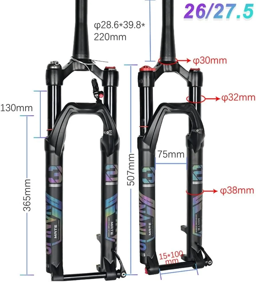 دوشاخ دوچرخه کوهستان 26/27.5/29 اینچ، دوشاخ تعلیق بادی با دامنه حرکتی 120 میلی متر، تنظیم برگشت، محور 15 میلی متری، دوشاخ جلوی دوچرخه کوهستان 1-1/2 اینچ مخروطی دستی/ریموت (رنگ: ریموت، سایز: 27.5 اینچ) دوشاخ دوچرخه کوهستان 26/27.5/29 اینچ، دوشاخ تعلیق بادی با دامنه حرکتی 120 میلی متر، تنظیم برگشت، محور 15 میلی متری، دوشاخ جلوی دوچرخه کوهستان 1-1/2 اینچ مخروطی دستی/ریموت (رنگ: ریموت، سایز: 27.5 اینچ)