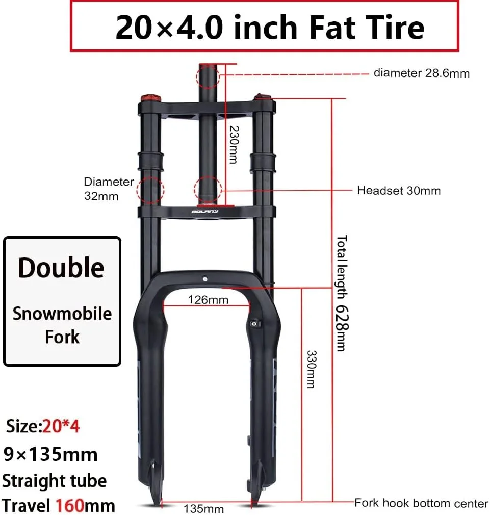 دوشاخ کمک فنر بادی دوچرخه ساحلی برفی سایز 20 اینچ، مناسب لاستیک 4.0، با دامنه حرکتی 140 میلیمتر، لوله 1-1/8 اینچ، دهانه 135 میلیمتر، جذبکنندهی ضربه، قفل دستی QR دوشاخ کمک فنر بادی دوچرخه ساحلی برفی سایز 20 اینچ، مناسب لاستیک 4.0، با دامنه حرکتی 140 میلیمتر، لوله 1-1/8 اینچ، دهانه 135 میلیمتر، جذبکنندهی ضربه، قفل دستی QR