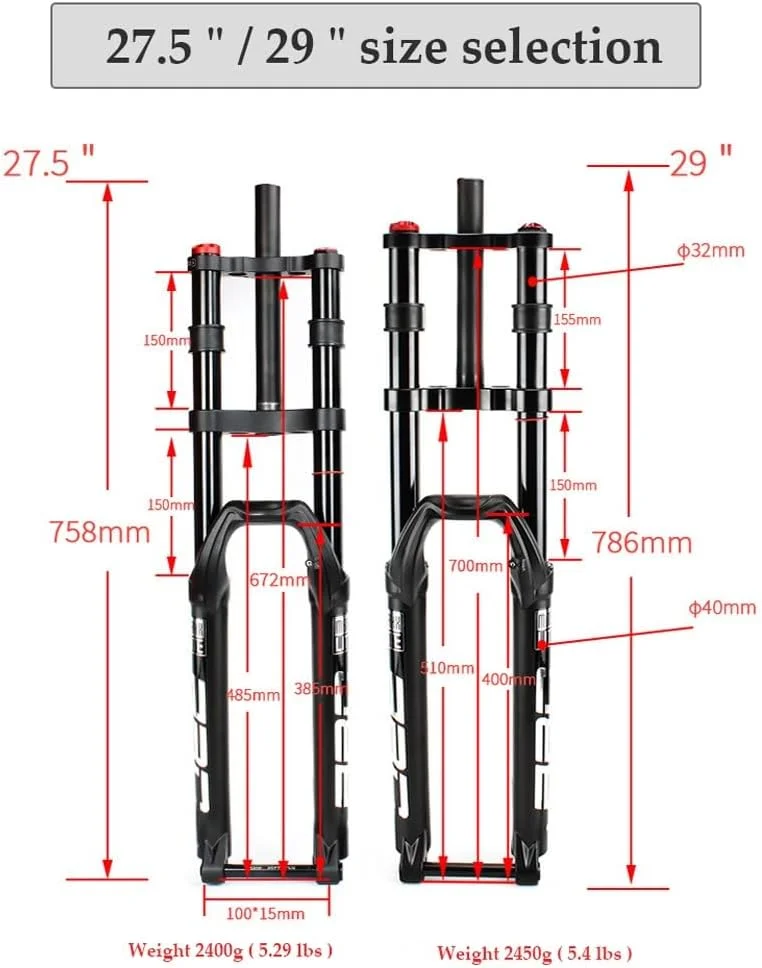 دوشاخ بادی دوچرخه کوهستان آلیاژ منیزیم 27.5 اینچ 29 مناسب دوچرخه کوهستان DH مشکی 150 میلی متر