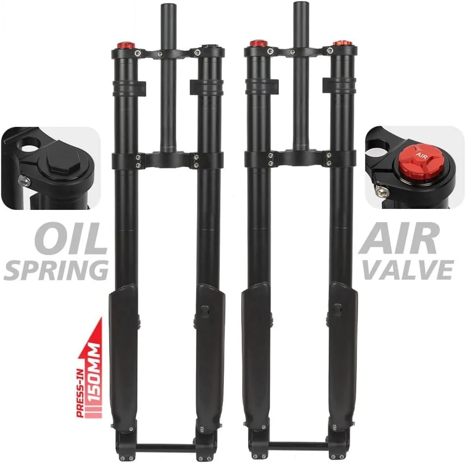 دوشاخ معکوس دوچرخه سایز 26/27.5 اینچ، دوشاخ تعلیق بادی/روغنی دوچرخه کوهستان با حرکت 150 میلی‌متر، تنظیم برگشت، دوشاخ جلوی مستقیم، دوشاخ دوشانه محور از طریق DH (رنگ: دوشاخ بادی، سایز: 27.5 اینچ)