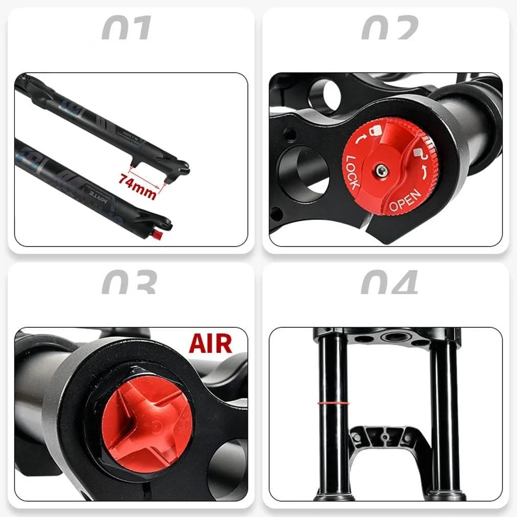 دوشاخ تعلیق بادی دوچرخه کوهستان 27.5 29 اینچ، مناسب سراشیبی DH/XC، با طول حرکت 150 میلی متر، دوشاخ مستقیم 28.6 میلی متری با قابلیت تنظیم برگشت و QR، دارای قفل دوشاخ تعلیق بادی دوچرخه کوهستان 27.5 29 اینچ، مناسب سراشیبی DH/XC، با طول حرکت 150 میلی متر، دوشاخ مستقیم 28.6 میلی متری با قابلیت تنظیم برگشت و QR، دارای قفل