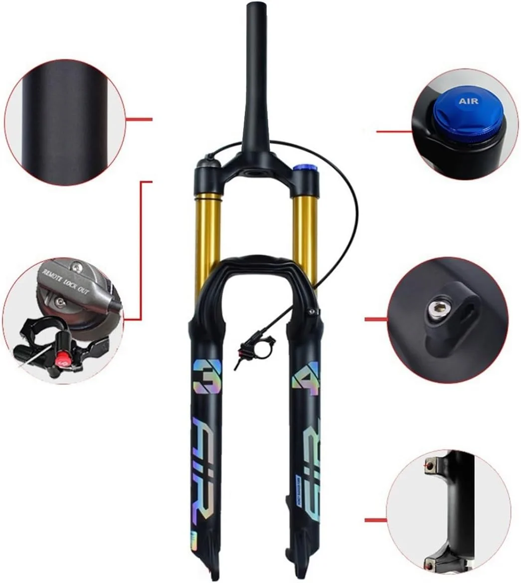 دوشاخ تعلیق دوچرخه تاشو فوق سبک 27.5 29، لوله مخروطی بدون رزوه 28.6، ترمز دیسکی، دوشاخ جلو دوچرخه کوهستانی، پیمایش 160 میلی متر، QR 9 میلی متر، قفل تاج