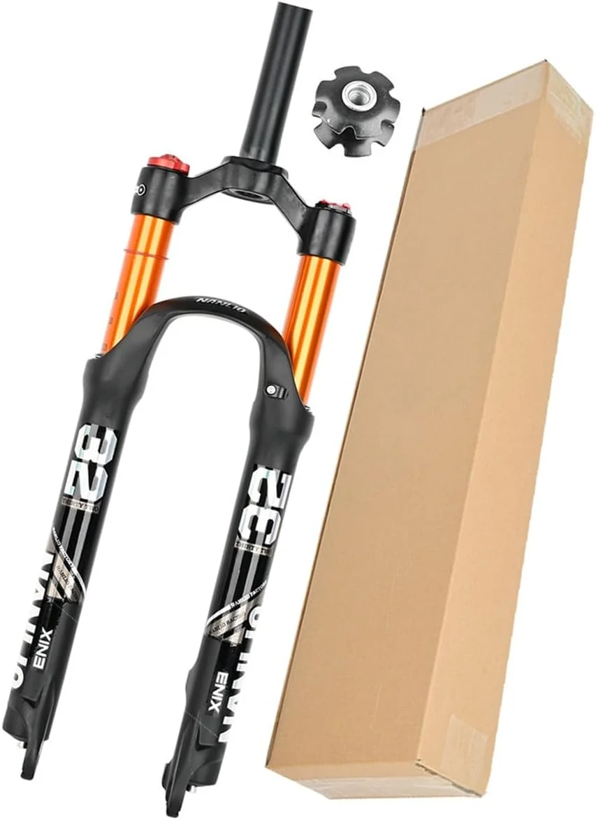 دوشاخ جلوی دوچرخه کوهستان بادی قفل‌شو مستقیم 1-1/8 اینچ، دوشاخ‌های تعلیق دوچرخه کوهستان سایزهای رایج 26 اینچ، 27.5 اینچ، 29 اینچ، رهاسازی سریع 9mm*100mm، پیمایش 100mm