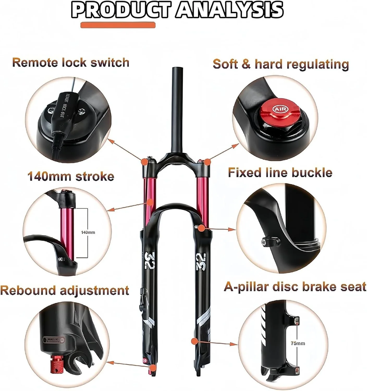 دوشاخ تعلیق بادی دوچرخه کوهستان سایز 26 27.5 29 اینچ، دوشاخ جلو دوچرخه 1-1/8 قفل از راه دور تنظیم ریباند QR 9 میلی متر دیسکی با دامنه حرکتی 140 میلی متر دوشاخ تعلیق بادی دوچرخه کوهستان سایز 26 27.5 29 اینچ، دوشاخ جلو دوچرخه 1-1/8 قفل از راه دور تنظیم ریباند QR 9 میلی متر دیسکی با دامنه حرکتی 140 میلی متر