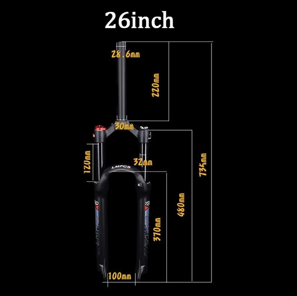 دوشاخ دوچرخه 26'' 27.5" 29 اینچ ترمز دیسکی دوچرخه کوهستان، 100 میلی متر حرکت QR 9 میلی متر 1-1/8 اینچ دوشاخ جلوی دوچرخه فوق سبک کمک فنر با تنظیم میرایی (رنگ: مشکی Hl، سایز: 26'')