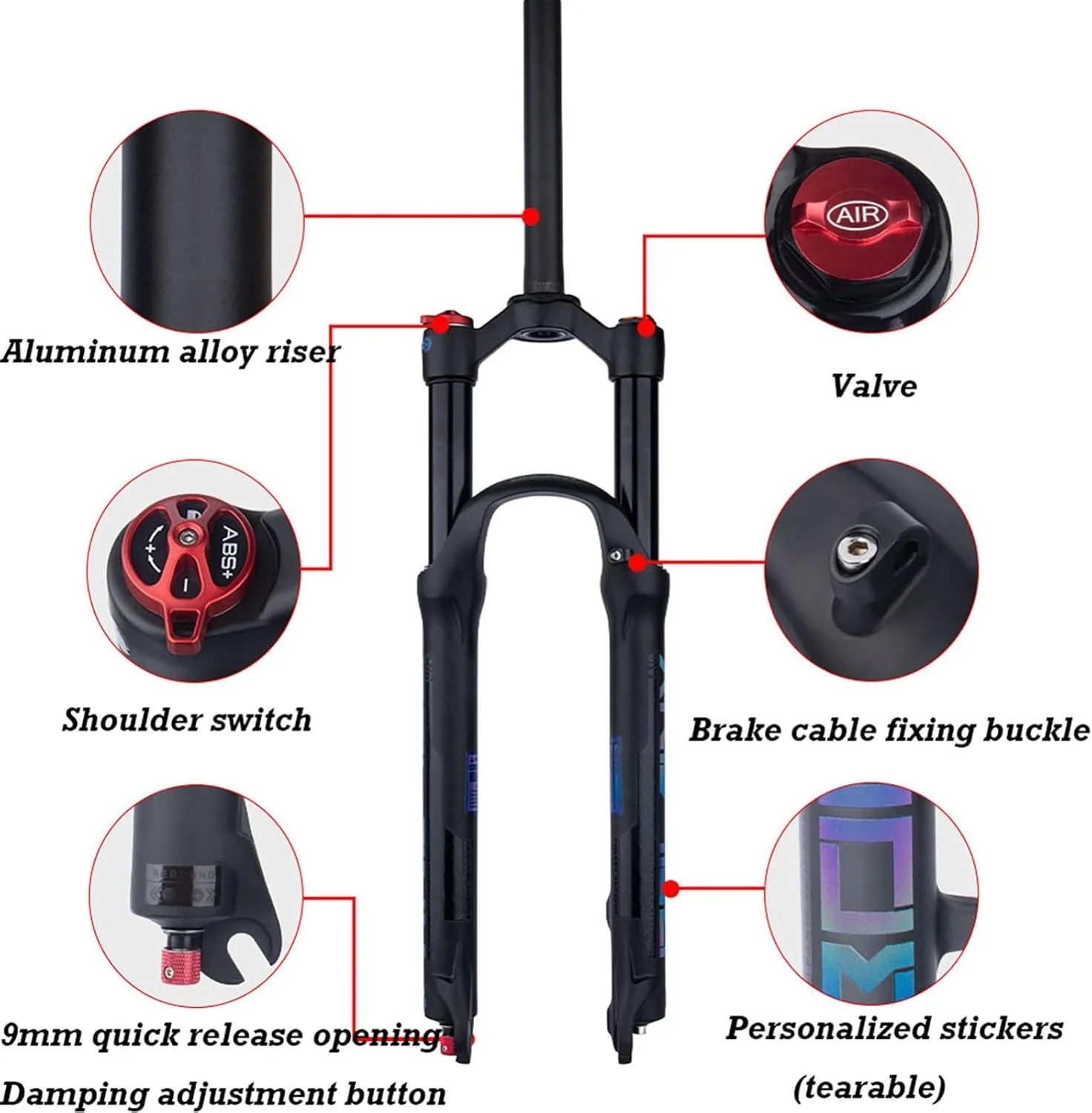 دوشاخ جلوی دوچرخه کوهستان 26 27.5 29 با فشار هوا، کمک فنر با قابلیت تنظیم میرایی و برگشت، 120 میلی متر دامنه حرکتی، ترمز دیسکی QR 100Mm * 9Mm C,26in
