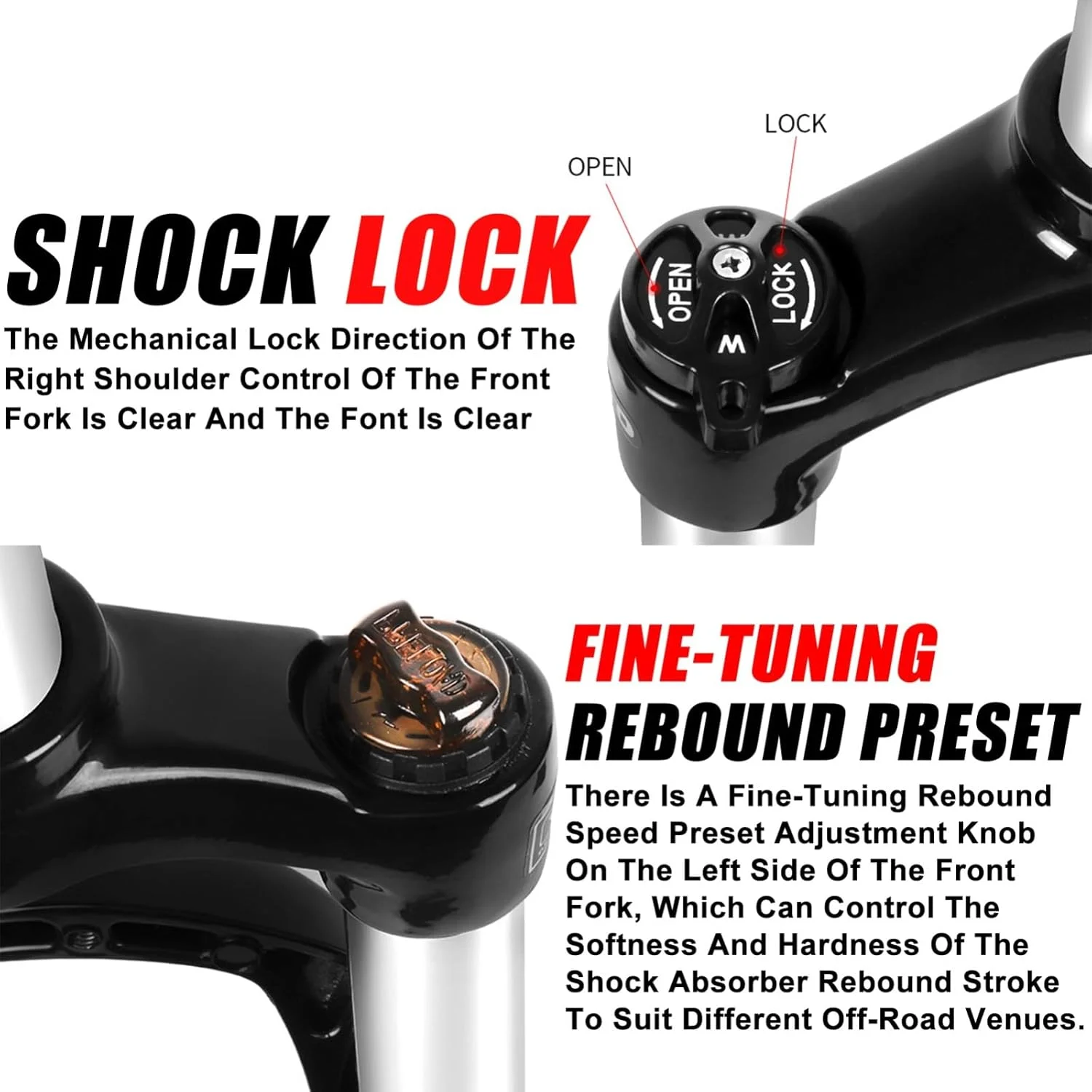 دوشاخ جلوی دوچرخه کوهستان بادی 26/27.5/29 اینچ، حرکت 100 میلی متر، محور 10 میلی متر، قفل دستی با میرایی، دوشاخ جلوی دوچرخه کوهستان مستقیم/مخروطی 1.29 اینچ