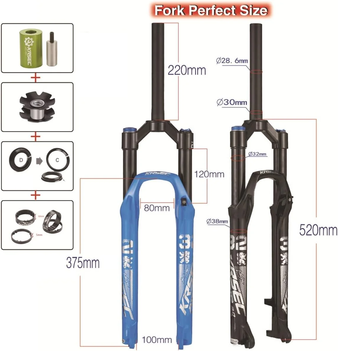 دوشاخ تعلیق بادی دوچرخه کوهستان سایز 26 27.5 29 اینچ، کمک فنر جلو با حرکت 120 میلی متر، رهاسازی سریع 100×9 میلی متر، لوله مستقیم 1-1/8 اینچ، ترمز دیسکی XC AM