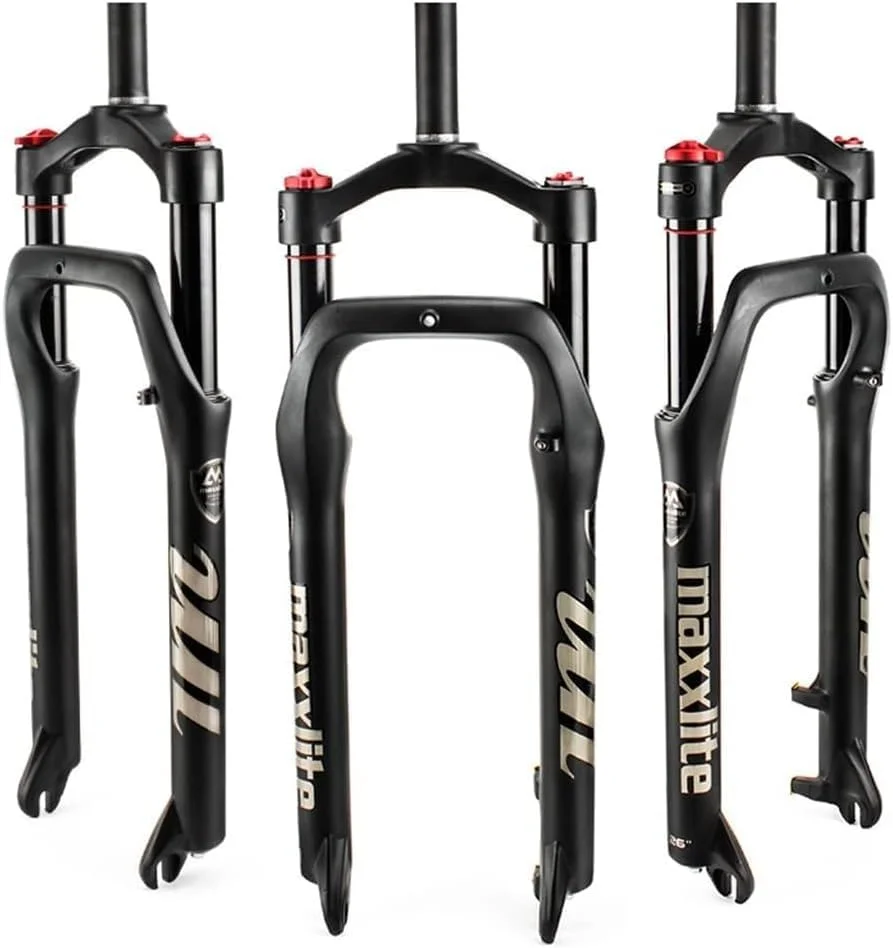 دوشاخ جلوی دوچرخه کوهستان 20/26 اینچی، دوشاخ بادی مخصوص دوچرخه های پهن، با طول حرکت 100 میلی متر، ساخته شده از آلیاژ آلومینیوم، مناسب برای لاستیک های 4.0 اینچی، دوشاخ تعلیق دوچرخه برفی