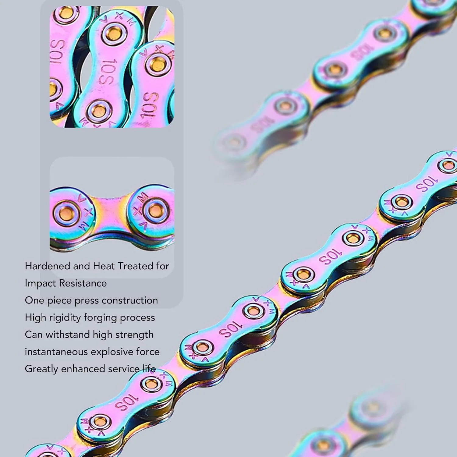 زنجیر رنگین کمانی سوراندی 6/7/8 سرعته، 116 حلقه سبک وزن با اتصال گم شده، سازگار با کوهستان/جاده زنجیر رنگین کمانی سوراندی 6/7/8 سرعته، 116 حلقه سبک وزن با اتصال گم شده، سازگار با کوهستان/جاده