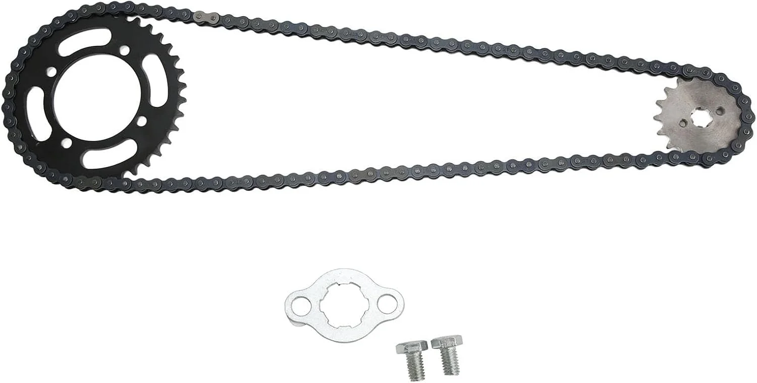 ست زنجیر و چرخ دنده حرارت دیده سوراندی 420 مناسب برای موتورهای خاکی، مینی موتورها، ATV و کارتینگ، ساخته شده از فولاد 45 ست زنجیر و چرخ دنده حرارت دیده سوراندی 420 مناسب برای موتورهای خاکی، مینی موتورها، ATV و کارتینگ، ساخته شده از فولاد 45