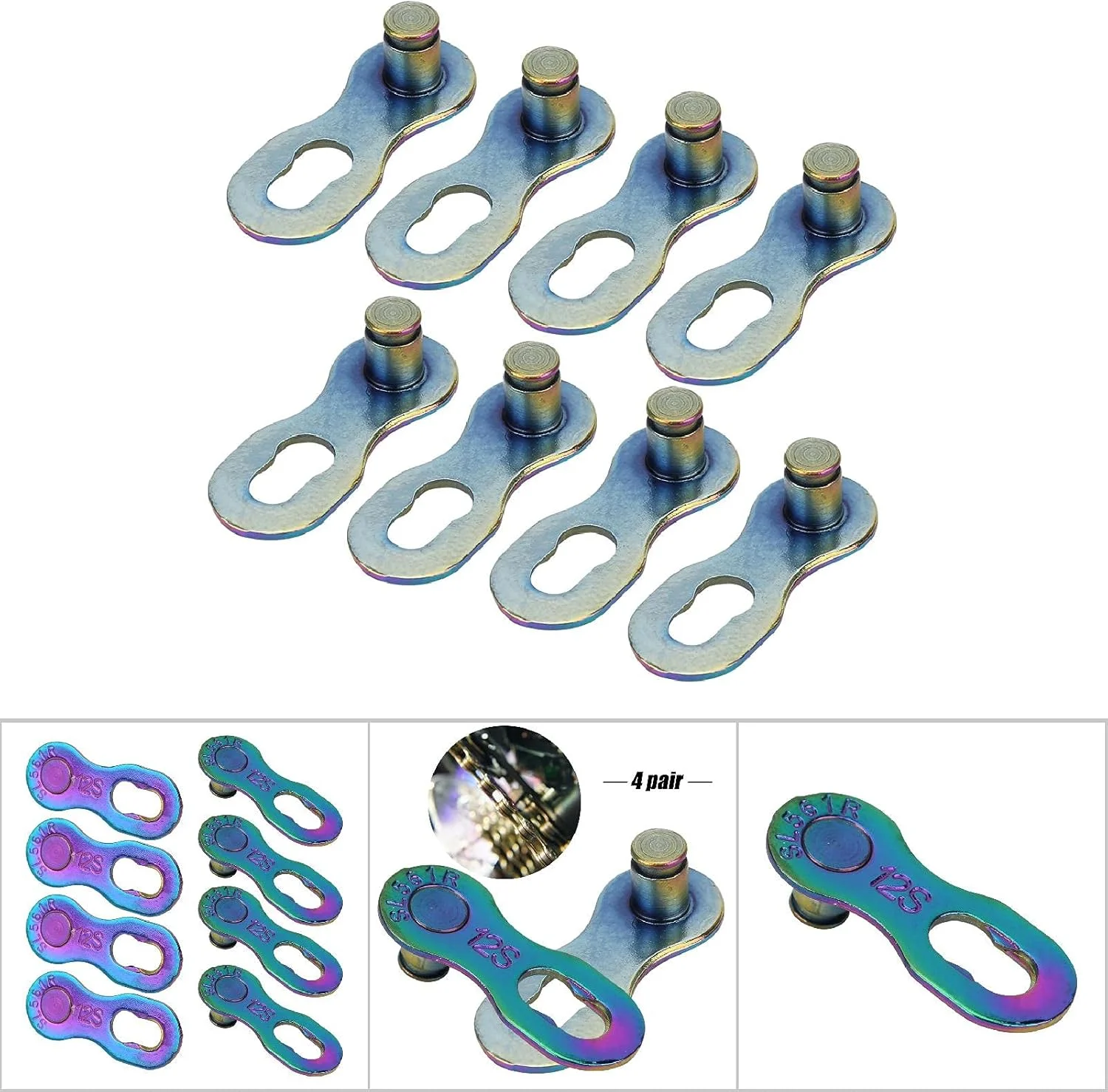 اتصال دهنده زنجیر دوچرخه 12 سرعته استیل سوراندی، مونتاژ کارآمد برای مجموعه زنجیر دوچرخه کوهستانی و جاده ای، 4 جفت (رنگی) اتصال دهنده زنجیر دوچرخه 12 سرعته استیل سوراندی، مونتاژ کارآمد برای مجموعه زنجیر دوچرخه کوهستانی و جاده ای، 4 جفت (رنگی)