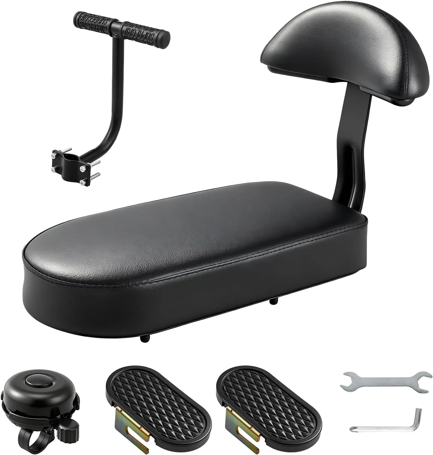 صندلی دوچرخه کودک Zacro، صندلی راحت دوچرخه با پشتی، کوسن صندلی عقب دوچرخه پهن برای کودک با تکیه گاه دست ایمن و جاپایی، صندلی عقب دوچرخه کودک برای بالای 5 سال