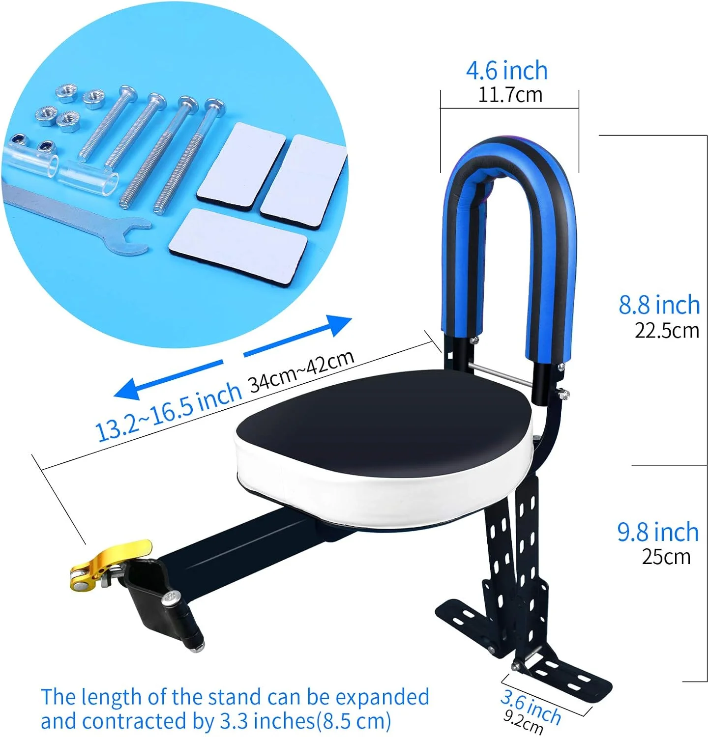 صندلی دوچرخه کودک، صندلی دوچرخه تاشو جمع شونده قابل حمل نصب شده در جلو، مناسب برای کودکان 2 تا 6 سال، صندلی دوچرخه کودک جداشدنی مناسب برای انواع دوچرخه