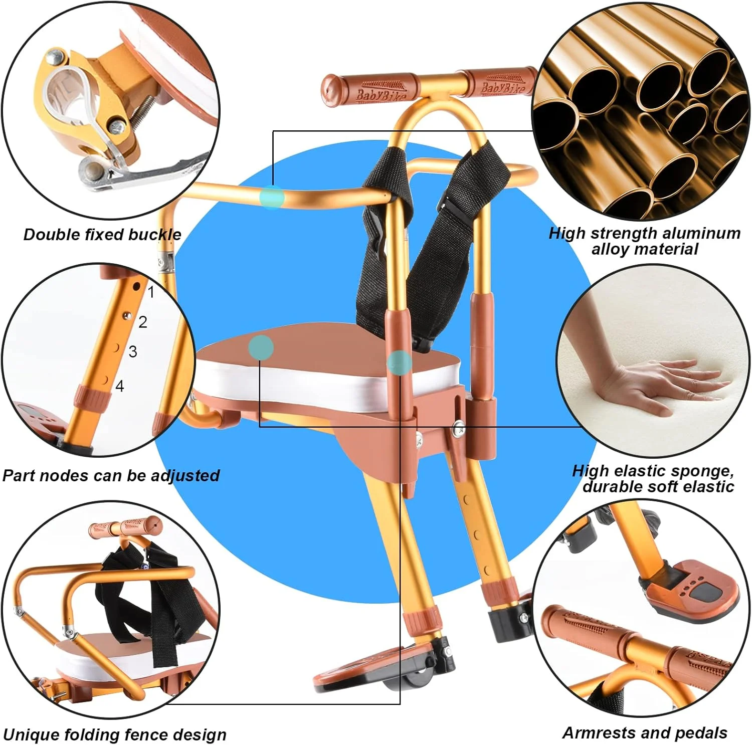 صندلی دوچرخه کودک، صندلی دوچرخه کودک آلیاژ آلومینیوم جدید 2022، صندلی دوچرخه کودک تاشو قابل حمل نصب شده در جلو، صندلی ایمنی کودک دوچرخه کوهستانی مناسب برای دوچرخه های کروز هیبریدی و دوچرخه های شهری