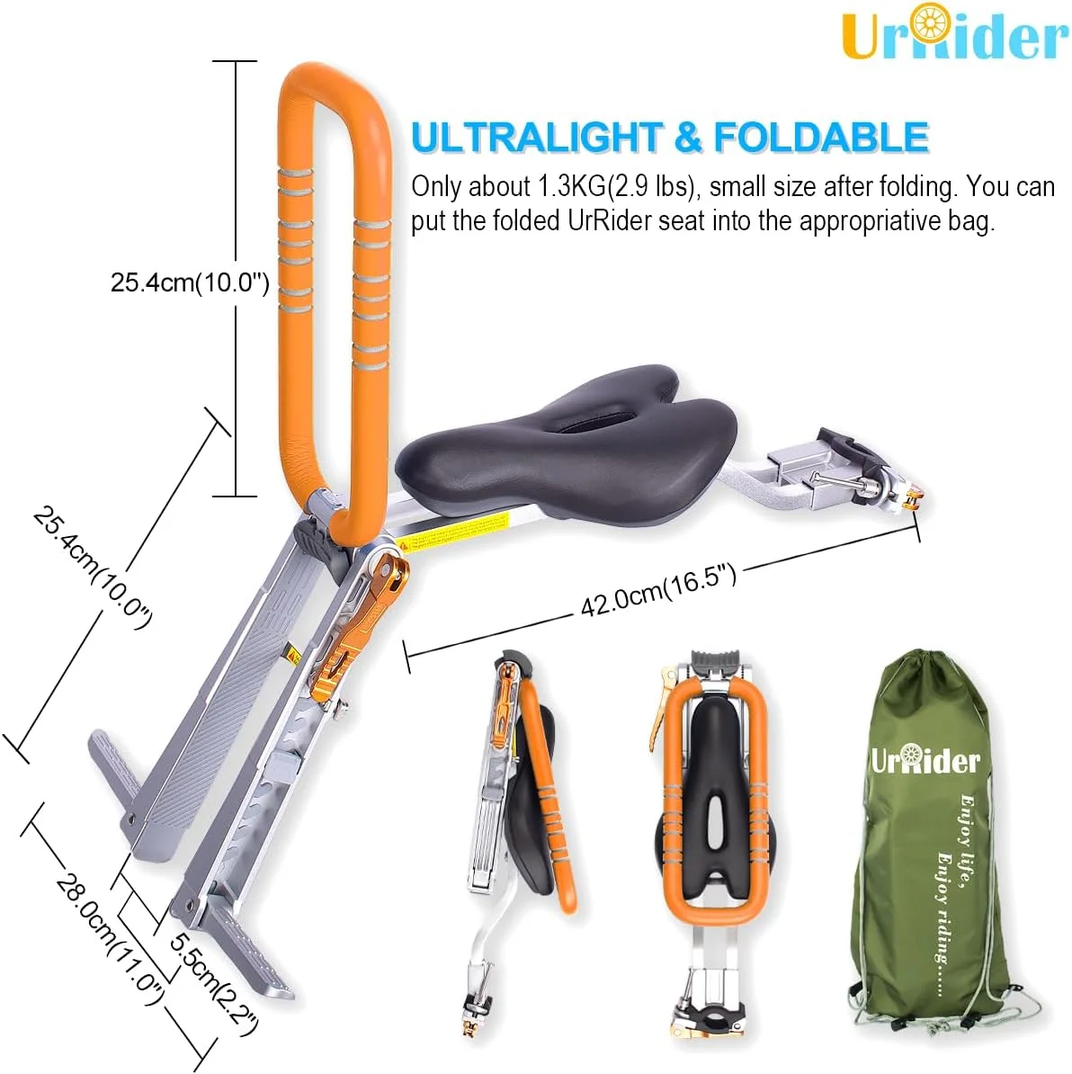 صندلی دوچرخه کودک، مناسب برای دوچرخه‌های کوهستانی، شهری و تاشو، صندلی جلویی دوچرخه کودک، تاشو، فوق سبک و قابل حمل، بدون نیاز به ابزار، با ضامن رهاسازی سریع، ارتقا یافته، مناسب برای کودکان 2 تا 6 سال