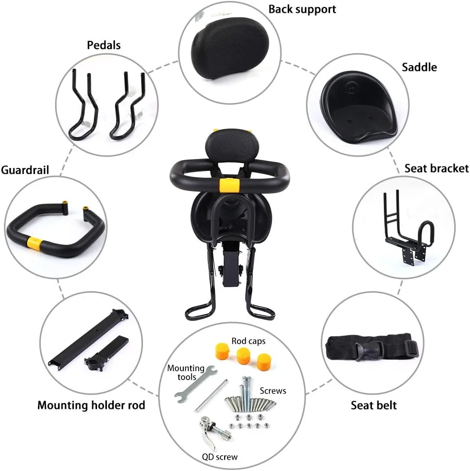 صندلی ایمنی دوچرخه کودک Tomshoo، صندلی جلویی دوچرخه کودک با پدال های پا و پشتی برای دوچرخه کوهستان و جاده صندلی ایمنی دوچرخه کودک Tomshoo، صندلی جلویی دوچرخه کودک با پدال های پا و پشتی برای دوچرخه کوهستان و جاده