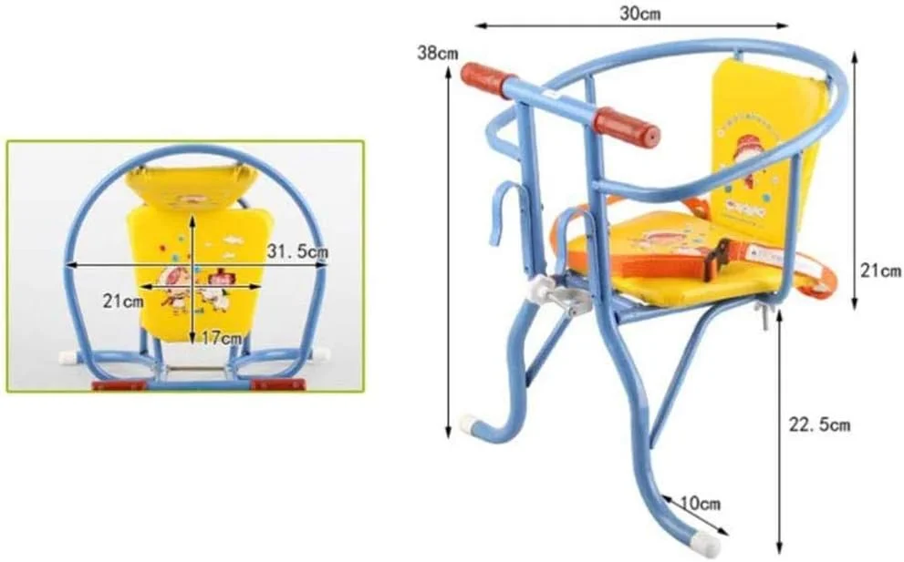صندلی ایمنی کودک دوچرخه، صندلی جلوی دوچرخه زین کودک حامل کوسن ایمنی ورزشی پایدار تا 15 کیلوگرم با نرده برای دوچرخه های تاشو شهری