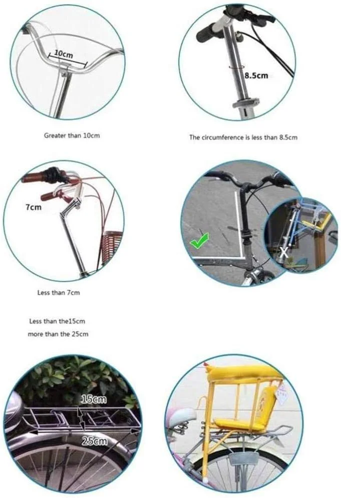 صندلی ایمنی کودک دوچرخه، صندلی جلوی دوچرخه زین کودک حامل کوسن ایمنی ورزشی پایدار تا 15 کیلوگرم با نرده برای دوچرخه های تاشو شهری