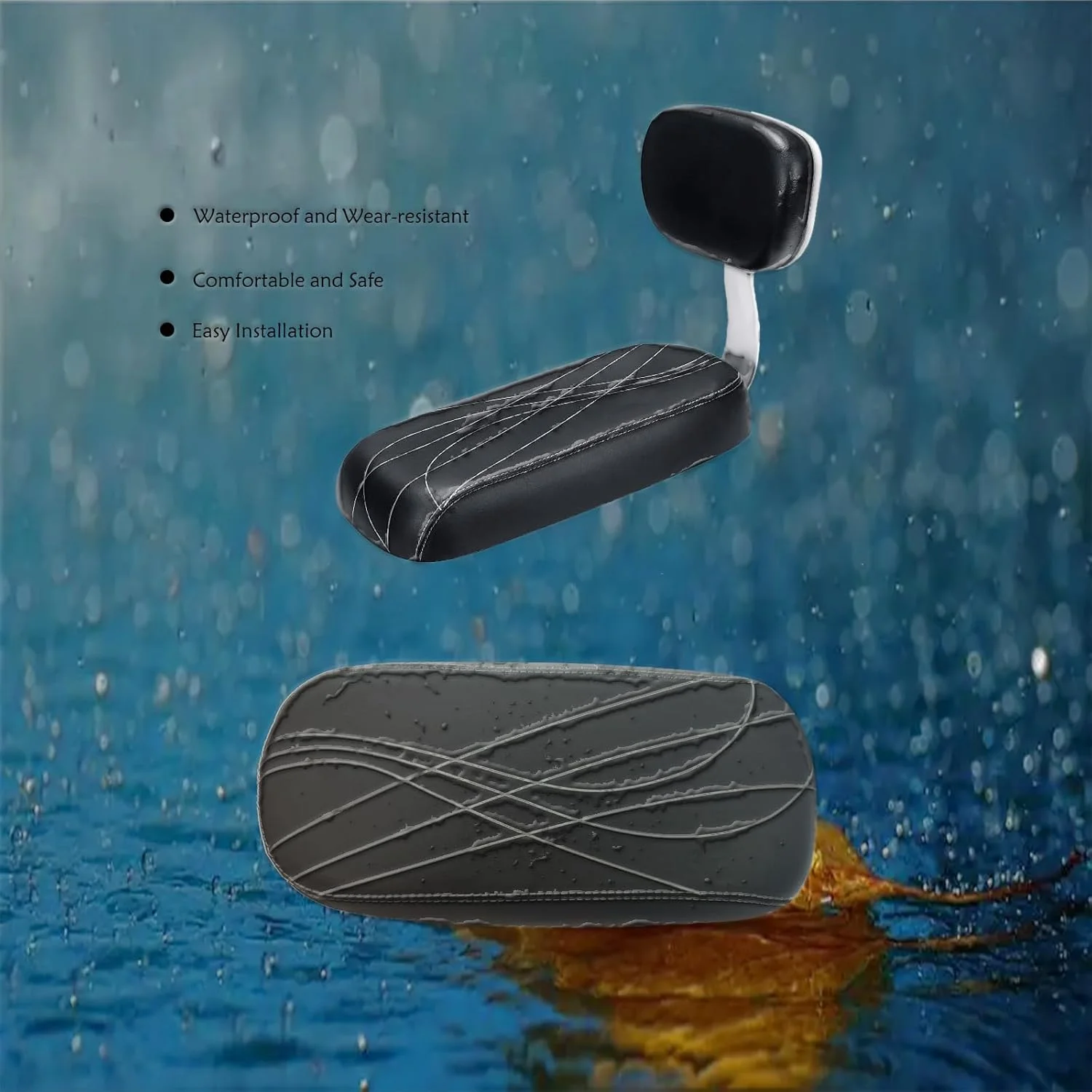 مجموعه پشتی صندلی عقب دوچرخه، تکیه گاه دست، جاپایی، روکش چرمی نرم PU شامل کوسن و پشتی، نرده محافظ دست، جاپایی، زنگ