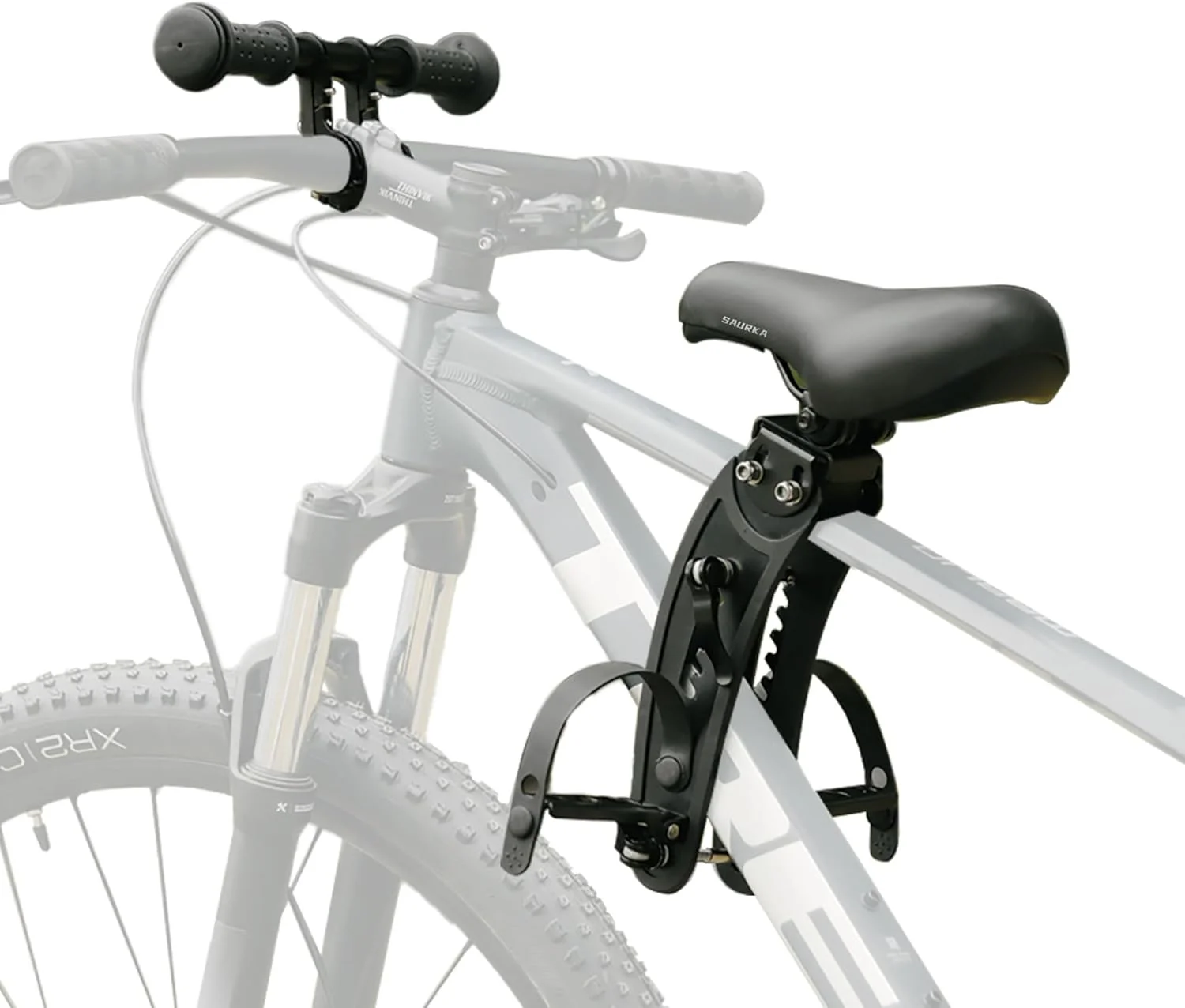 صندلی دوچرخه کودک ارتقا یافته با نصب در جلو و دسته فرمان برای دوچرخه کوهستان، دوچرخه سواری والدین و فرزندان، صندلی دوچرخه کودک و دسته فرمان کودک برای تمام دوچرخه های کوهستانی بزرگسالان (دسته فرمان+صندلی)