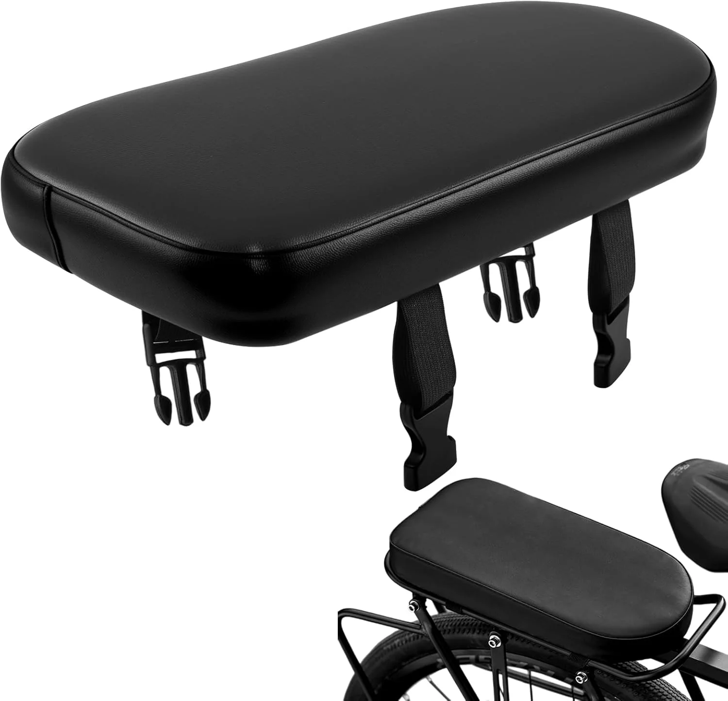 بالشتک صندلی عقب دوچرخه 30x14.5x4 سانتی متر، چرم PU ضخیم، صندلی عقب دوچرخه با الاستیسیته بالا، نرم و راحت، ضد آب و ضد ضربه، مشکی