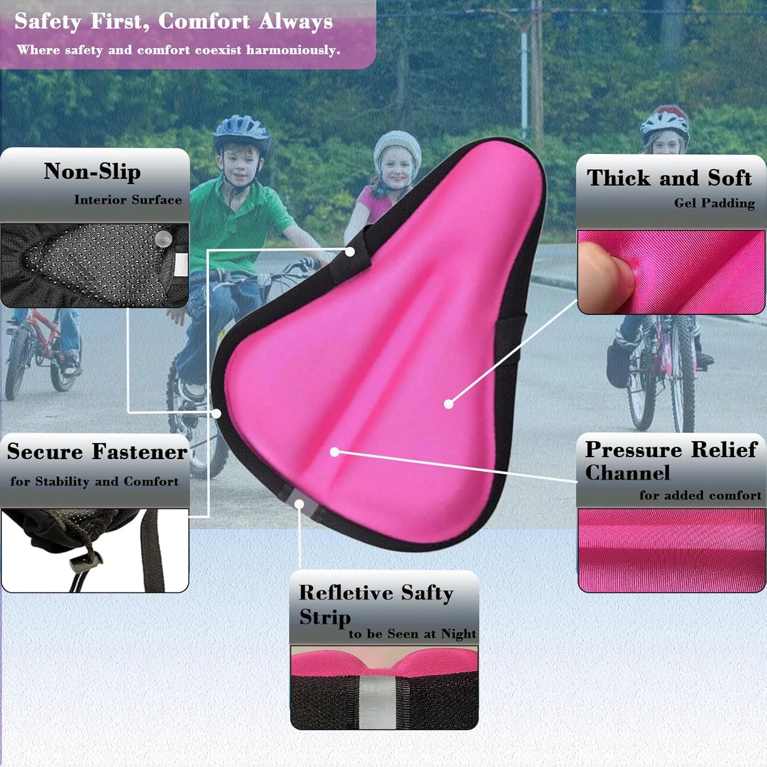 بالشتک ژلهای فوقالعاده نرم صندلی دوچرخه 9 در 6 اینچ - بالشتک صندلی دوچرخه کودکان - با روکش مقاوم در برابر آب و گرد و غبار - روکش صندلی کوچک و راحت دوچرخه بالشتک ژلهای فوقالعاده نرم صندلی دوچرخه 9 در 6 اینچ - بالشتک صندلی دوچرخه کودکان - با روکش مقاوم در برابر آب و گرد و غبار - روکش صندلی کوچک و راحت دوچرخه