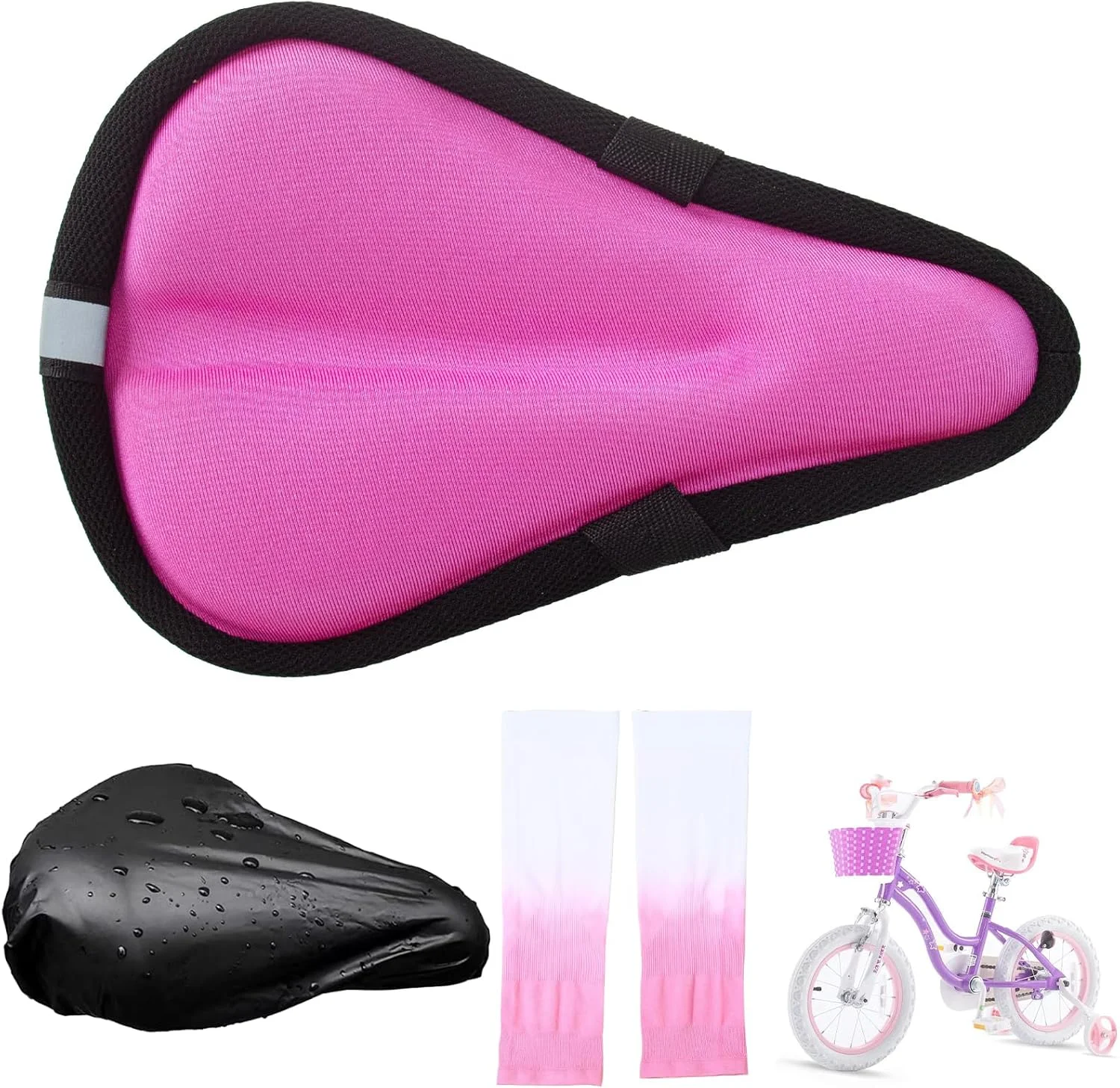 روکش بالشتک صندلی دوچرخه کودکانه 23x15 سانتی متر، روکش صندلی دوچرخه ژله ای برای پسران و دختران، روکش صندلی دوچرخه نرم و تنفسی، پد زین دوچرخه کودکانه با روکش مقاوم در برابر آب، آستین بازو صورتی
