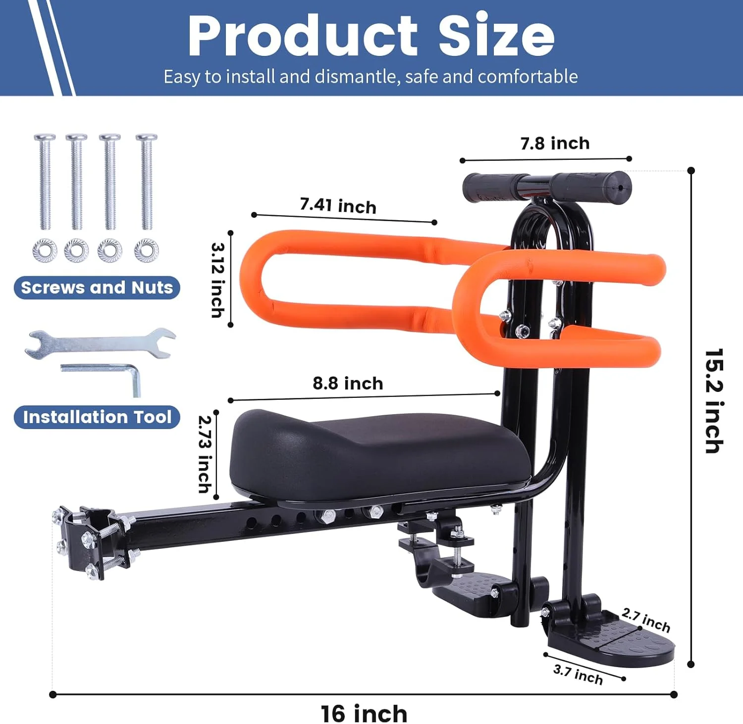 صندلی دوچرخه کودک، صندلی دوچرخه برای کودکان 2 تا 5 سال، صندلی دوچرخه کودک با نصب در جلو به همراه پدال و دسته قابل جدا شدن