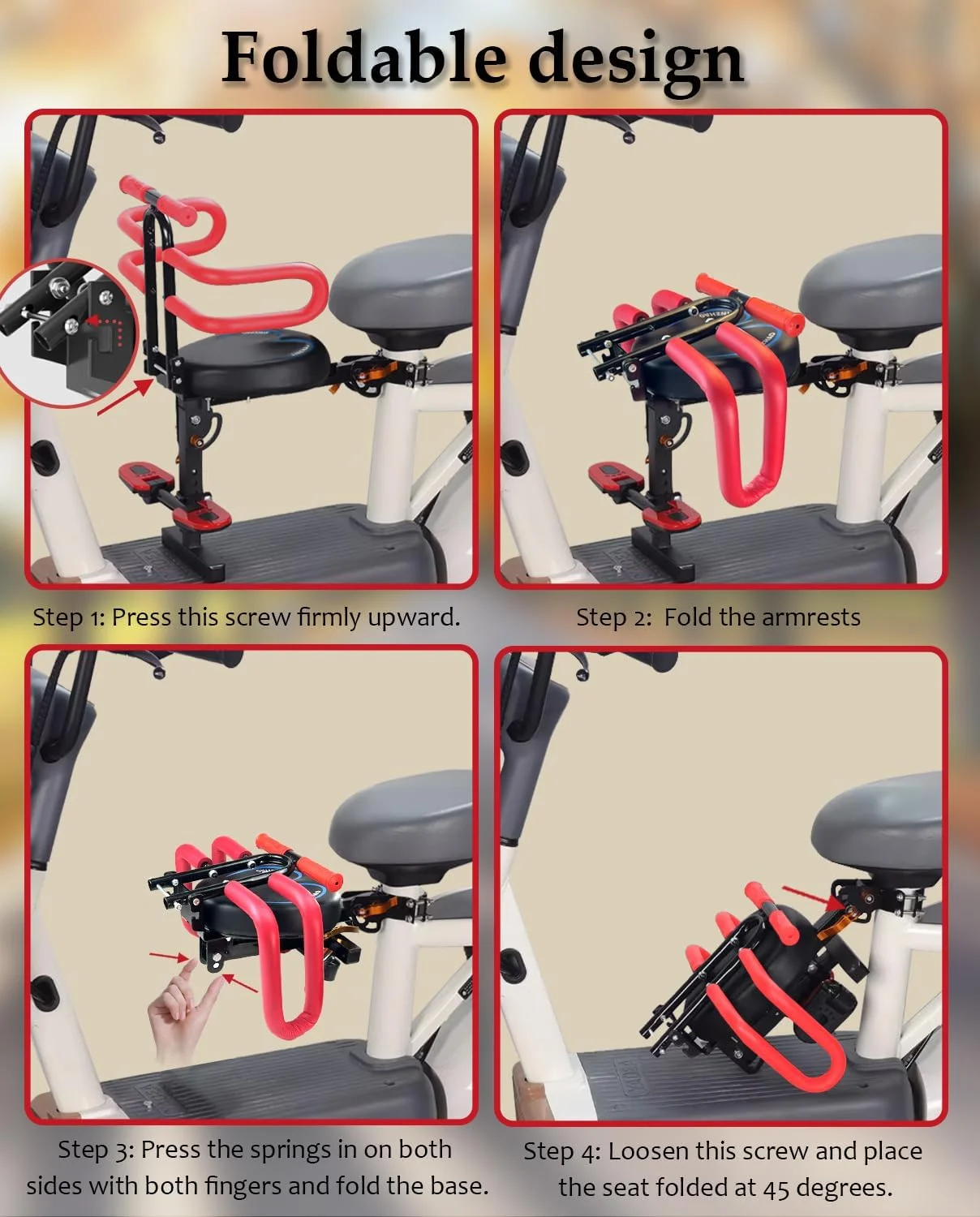 صندلی کودک دوچرخه، صندلی کودک با پشتی، تکیه گاه دست و محافظ، صندلی کودک دوچرخه برقی برای کودکان 2 تا 6 سال، پشتی صندلی بلند برای ایمنی بیشتر در کوهستان