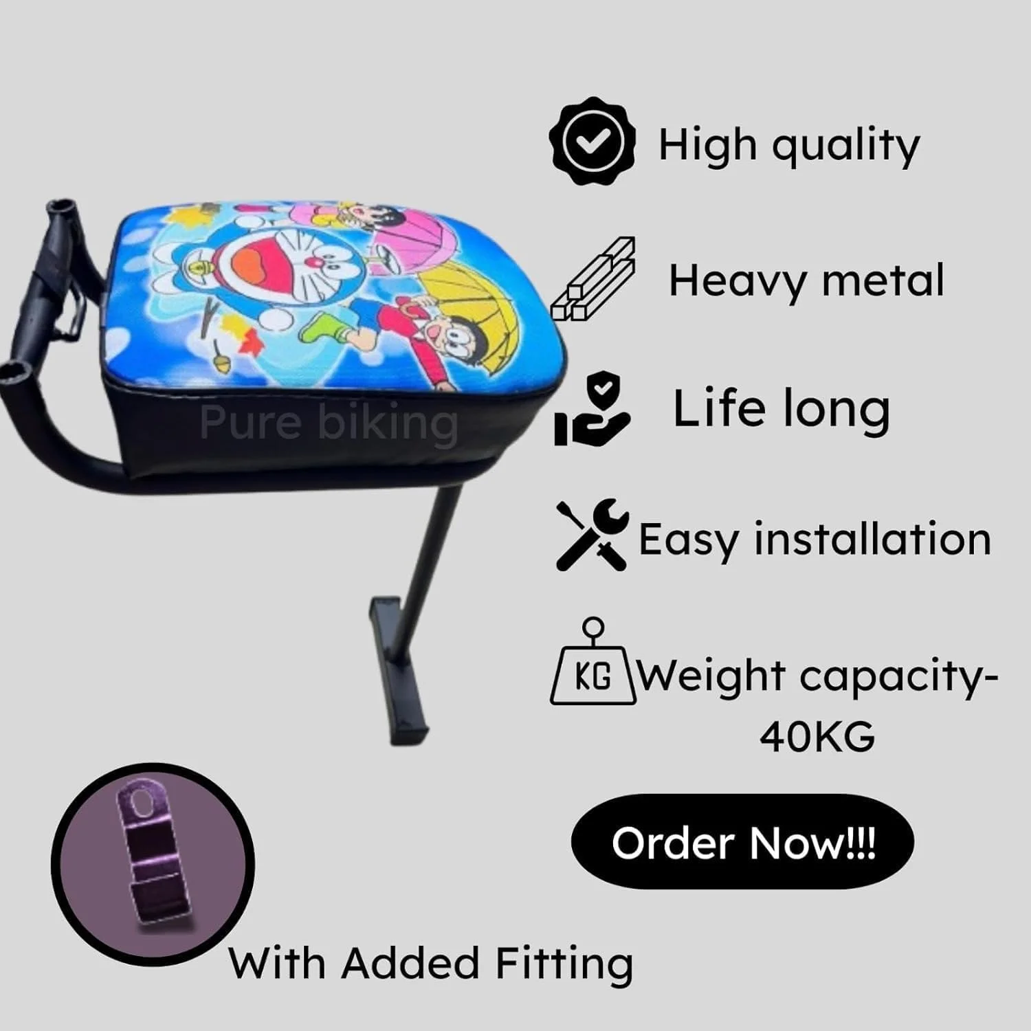 صندلی تاشو کودک Ride Emeral با طرح جذاب کارتونی دورایمون برای کودکان، سازگار با TVS، Hero، Suzuki، Honda Activa 5G، Activa 6G (دورایمون آبی)