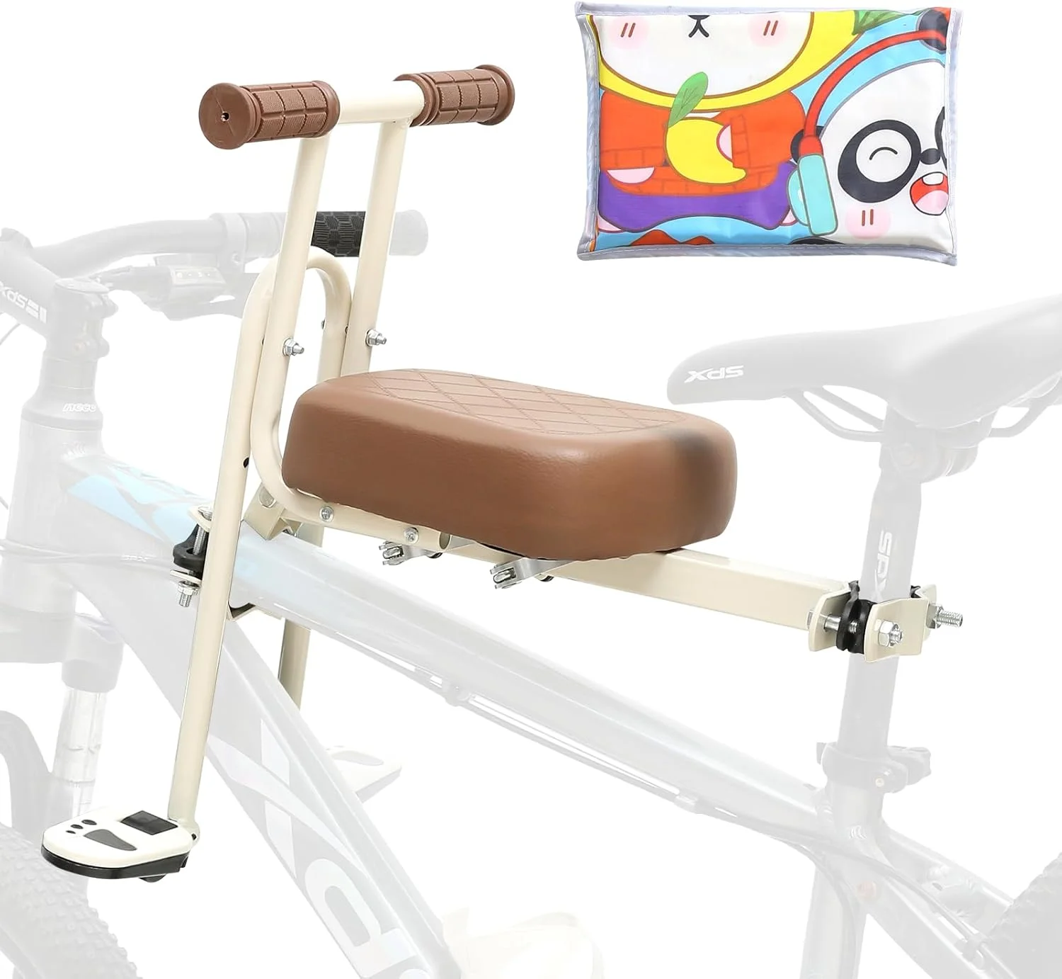 صندلی دوچرخه کودک نصب شده در جلو به همراه دسته فرمان، صندلی دوچرخه کودک نوپا قابل جدا شدن، صندلی دوچرخه با پدال پا برای کودکان 2 تا 5 سال سازگار با تمام دوچرخه های کوهستانی بزرگسالان