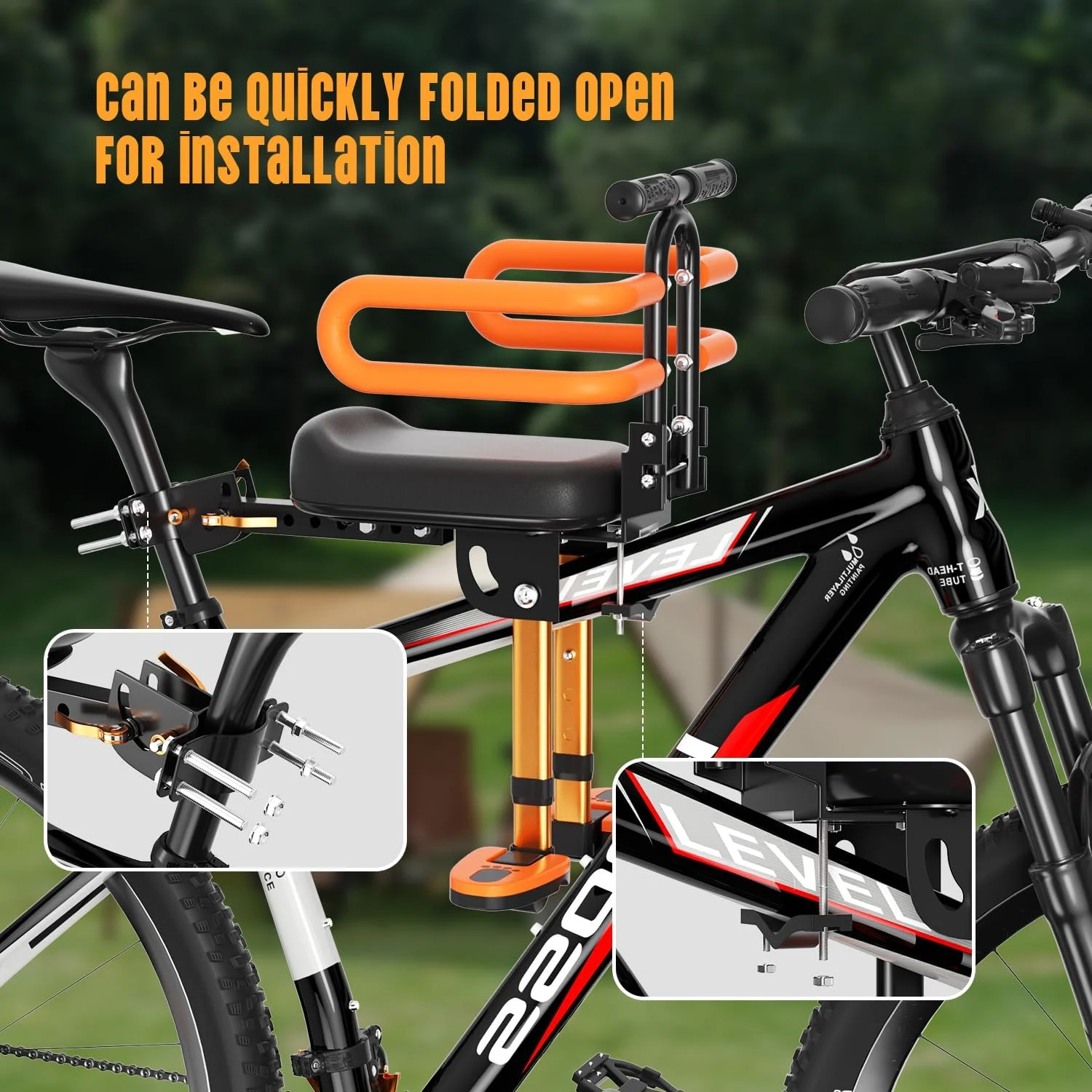 صندلی دوچرخه کودک - نصب در جلو، صندلی دوچرخه کودک برای دوچرخه بزرگسالان، صندلی دوچرخه تاشو کودکانه نصب شده در جلو، صندلی دوچرخه کودک نوپا برای کودکان 2 تا 6 سال