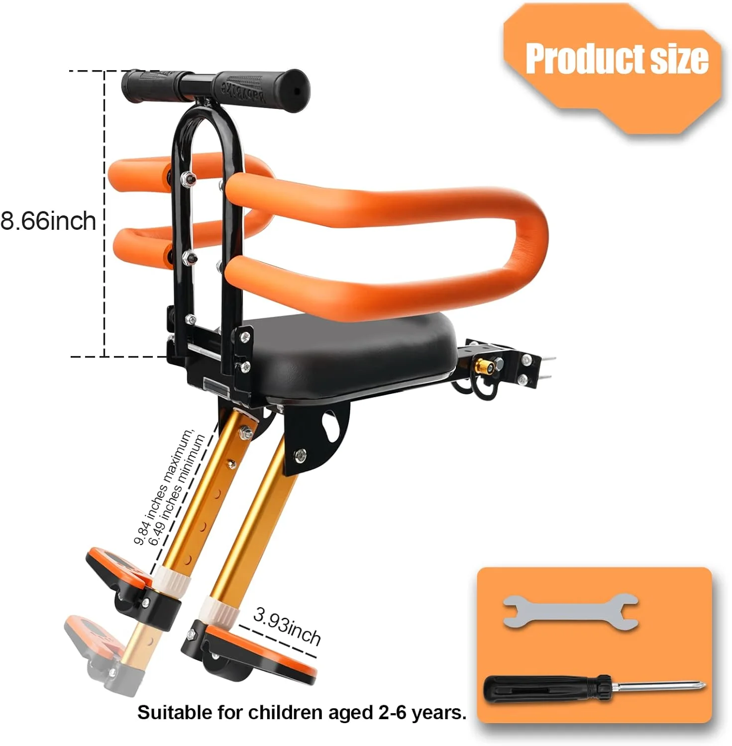 صندلی دوچرخه کودک - نصب در جلو، صندلی دوچرخه کودک برای دوچرخه بزرگسالان، صندلی دوچرخه تاشو کودکانه نصب شده در جلو، صندلی دوچرخه کودک نوپا برای کودکان 2 تا 6 سال